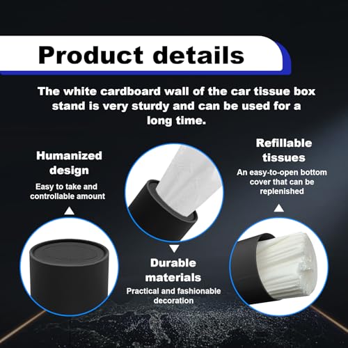 4PCS Car Tissue Holder, Pull Out Cars Tissue Holder, Refillable Tissues Cylinder Travel Tissue Tubes Box Container Multifunctional Car Tissue Box Fits for Cup Holder Round (Black)