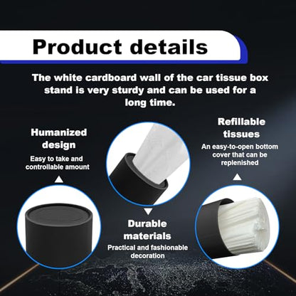 4PCS Car Tissue Holder, Pull Out Cars Tissue Holder, Refillable Tissues Cylinder Travel Tissue Tubes Box Container Multifunctional Car Tissue Box Fits for Cup Holder Round (Black)