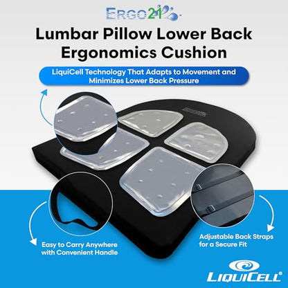 ERGO21 Lumbar Pillow Lower Back Support Cushion for Back Rest, Good Posture, Spine Pain, Long Sitting Hours at Chair, Office, Car Seat, Wheelchair, Large (18" W x 24”x 1.5”) - size: Lumbar Large - 24" x 18" x 1.5"