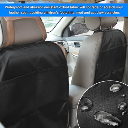 2 PCS Back Seat Cover for Kids, Car Kick Mat Seat Protector with 2 Storage Pockets, Premium Water Resistant Backseat Kick Mats Protect Vehicle from Dirt, Mud, Scratches