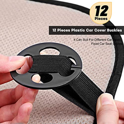 24 Pieces Car Seat Cover Plum Plate Metal Hook,12 Pcs Plastic Car Seat Covers Chucks,12 Pcs Metal Hooks Locking Clip Plastic Card Fixed Fastener Buckle for Seat Replacements Accessories(Black)