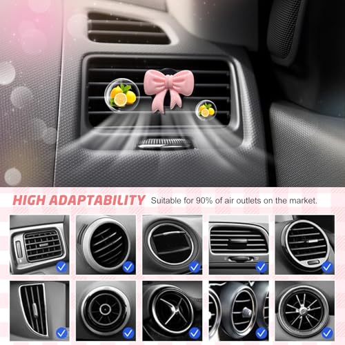 8 PCS Coquette Pink Bow Car Air Freshener Vent Clip, Cute Aesthetic Cars Scent Air Fresheners Vent Clips Decorations, Automotive Interior Accessories for Women Girl