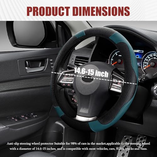 Car Steering Wheel Cover, Steering Wheel Protector, Universal 14.5-15 Inch Microfiber Leather Breathable Auto Steering Wheel Covers, Carbon Fiber Steering Wheel Cover for Women Men (Dark Green) - color: Dark green