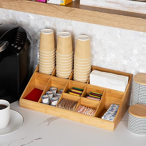 Mind Reader Cup and Condiment Station, Countertop Org, Coffee Bar, Rayon from Bamboo Cup, 18.125"L x 9.5"W x 6.5"H, Brown - color: Brown