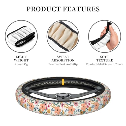 Wild Rose Metallic Flowers Steering Wheel Cover for Women Elastic Rubber Steering Wheel Universal 15 Inch Fit for Cars, Auto, SUVs - color: Wild Rose Metallic Flowers
