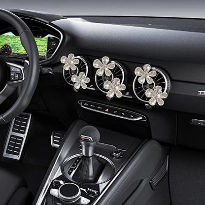 Bling Flower Air Vent Clips, 6 Pcs Cute Daisy Air Fresheners, Diffuser With Rhinestone Interior Decoration Charm, Diamond Decor Accessories for Women Girls