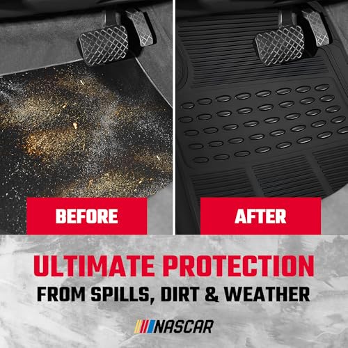 NASCAR Premium Car Floor Mats - 4-Piece Set | Heavy Duty All-Weather Rubber | Universal Trim-to-Fit for Cars, Trucks & SUVs | Traps Dirt, Snow & Water | Black Floor Mats