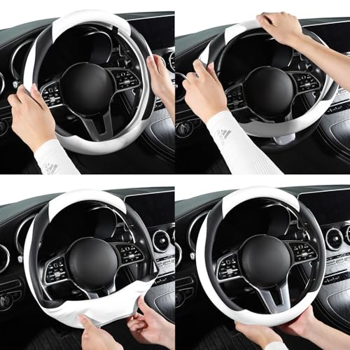 Car Steering Wheel Cover, Microfiber Leather Steering Wheel Cover Universal Fit 14.5-15 inch Anti-Slip Comfortable Breathable Car Wheel Protector for Men Women,White - color: White