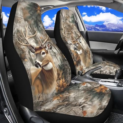 Deer Seat Cover for Cars Washable Hunting Forest Car Seat Covers Front Seats Full Protection Auto Interior Covers Easy Installation Compatible with Most Cars,SUV,Sedan - color: Deer Hunting Forest