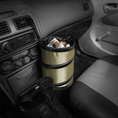 FH Group Automotive Waterproof Portable Collapsible Small Trash Can Garbage Container fits Most Cars,Waterproof,Polyethylene, SUVs, and Trucks Beige - color: Beige, style: Small