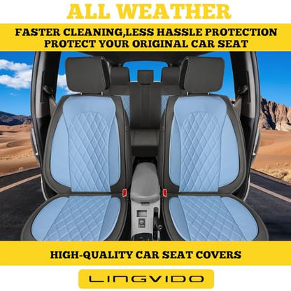 LINGVIDO Car Seat Covers Full Set (5 Seats) - Premium Perforated Nappa Leather, Waterproof Shield, Omni-Adapt Fit SUVs Sedans, Ultimate Family & Pet Protection - color: Black & Blue, size: Full Set (5 Seats)