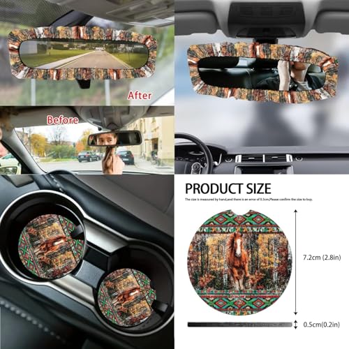 Wanyint 14 Pack Car Accessories, Auto Seat Cover Steering Wheel Seatbelt Strap Pad Trash Can Armrest Pad Cup Holders Rearview Mirror Handbrake Cover Set, Aztec Horse Camo Hunting Forest - color: Aztec Horse Camo Hunting Forest