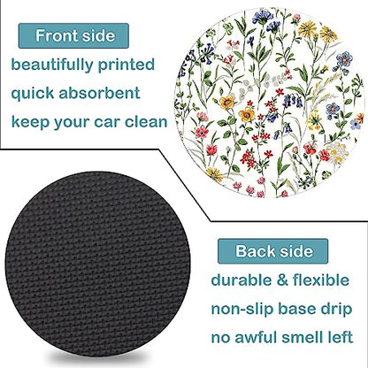 Car Cup Holder Coasters, 2 Pack – 2.75" Universal Auto Anti-Slip Insert Coaster, Rubber Car Coasters, Personalized Car Accessories for Women & Men (Wildflowers) - color: Wildflowers