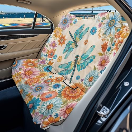 Boho Dragonfly Print Waterproof Towel Back Seat Cover for Car Truck Van SUV, Durable Rear Bench Seat Cover for Kids Dogs, Seat Back Protector, Easy to Install - color: Boho Dragonfly