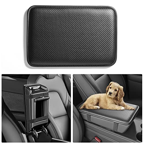 HighnessHwoo Car Armrest Covers, Vehicle Center Console Cover, Middle Storage Pad, Dog & Cat Paws Protetor, Carbon Fiber PU Leather, Waterproof, Anti-slip, Auto Interior Accessories, Black, Large Size - color: Sport Black, size: L - 14.0*9.6 inches