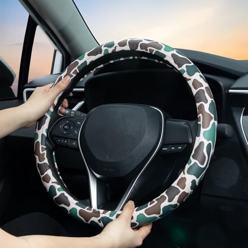 Army Dark Camo Steering Wheel Cover Auto Leather Steering Wheel Protector, Anti-Slip, Breathable, Absorbing Sweat, Universal Camo Car Accessories 14.5–15 inch,Fit for Most Car, Trucks, SUV - style: Army Dark Camo