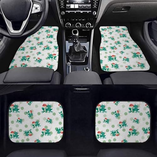 Auto Front & Rear Floor Carpets Mushroom Frog Green Dots Car Floor Mats 4 Pieces Set Universal Fit 95% Automotive,SUVS,Sedan,Vans - color: Mushroom Frog Green Dots
