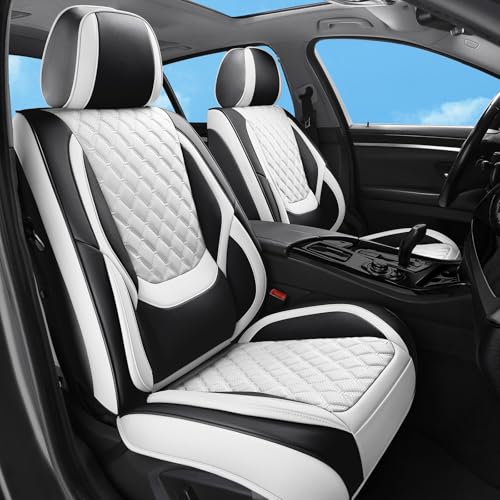 Car Seat Covers Front Seats, Luxury Leather Waterproof Non-Slip Seat Protector Universal Fit for Most Cars SUVs Trucks Pick-ups,White and Black Car Accessories Interior(Front White) - color: Black White-Front Seats