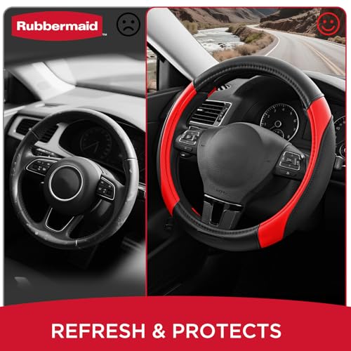 Rubbermaid Steering Wheel Cover – Universal Fit 14.5"–15" Steering Wheel Cover, Anti-Slip Grip, Breathable Leather, All-Season Protection, Interior Upgrade for Cars, Trucks, SUVs - Red - color: Red