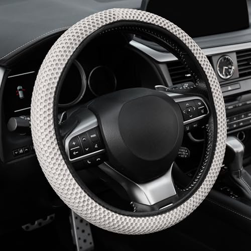 Elastic Stretch Steering Wheel Cover, Breathable Microfiber Ice Silk, Anti-Slip, Odorless, Easy Carry, Universal Interior Accessories Steering Wheel Cover for Women & Men (Grey) - color: Grey