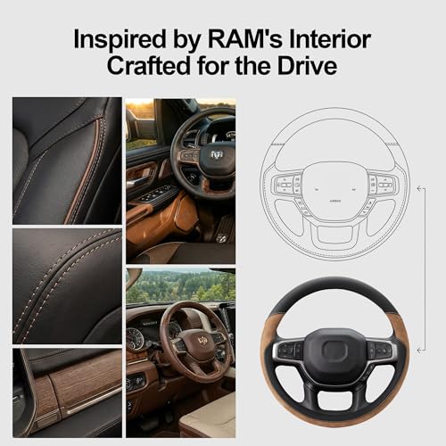 Customized Auto Car Steering Wheel Cover for Dodge RAM 1500 2500 3500, 15.5-16 inch (Brown - Large Size)