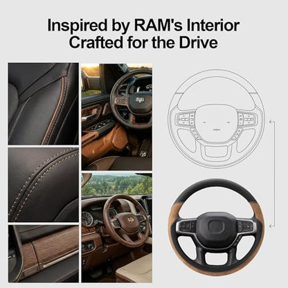 Customized Auto Car Steering Wheel Cover for Dodge RAM 1500 2500 3500, 15.5-16 inch (Brown - Large Size)