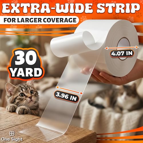 Anti Scratch Cat Tape for Furniture 4" X 30 Yards – PVC Couch, Carpet and Door Protection with Easy Peel Arrow Marker, Wide Clear Sticky Adhesive Cat Scratch Furniture Protector – Easy to Install