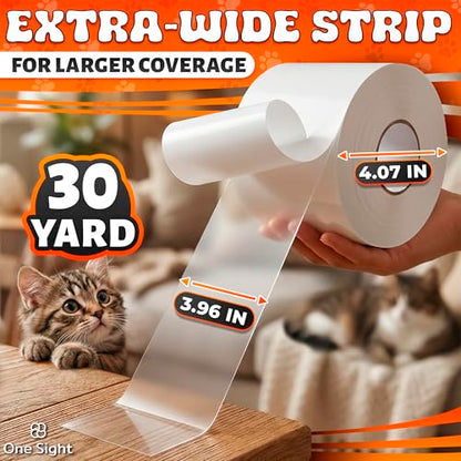 Anti Scratch Cat Tape for Furniture 4" X 30 Yards – PVC Couch, Carpet and Door Protection with Easy Peel Arrow Marker, Wide Clear Sticky Adhesive Cat Scratch Furniture Protector – Easy to Install