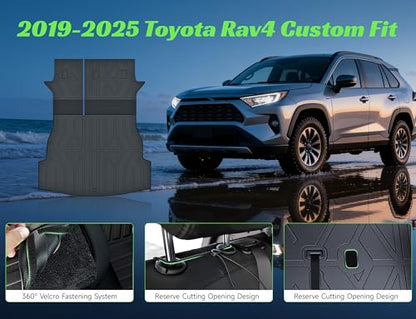 Cargo Trunk Mat with Backrest Mats for Toyota RAV4 2019-2025 (Include Hybrid),All Weather Protection TPE Heavy Duty Cargo Liner RAV4 Accessories,Black - size: Toyota RAV4 2019-2025