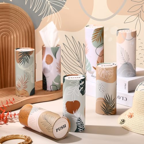 Outus 12 Pcs Boho Car Tissues Cylinder Holder with 3 Ply Facial Tissue Bulk Black White Round Tissue Holder Travel Tissues Boxes Container for Car Cup Wedding Birthday Party - style: Boho 1