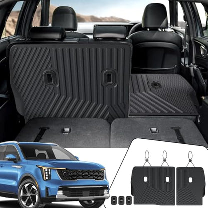 Backrest Mats Kick Mats for 2021-2024 2025 2026 Kia Sorento 7 Seats Bench Seat Car Mat Accessories, All Weather TPE Seat Back Cover Protector(2nd Row Kick Mats 7 Seats)