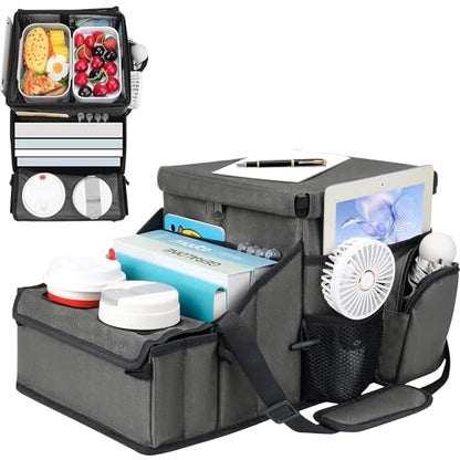 Car Hop Front Seat Car Organizer with Cup Holder & Sturdy Desk Tray, Padded Laptop File Compartment, Movable Divider & Side Pockets, Passenger Seat Storage Caddy for Road Trip or Work