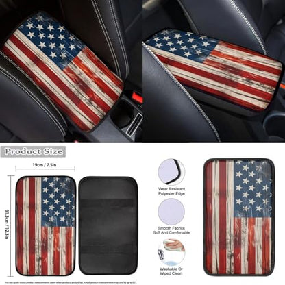 American Flags Auto Front Rear Seat Cover Set for Women Car Accessories Cup Holders Car Armrest Cover Seat Covers Steering Wheel Cover Headrest Covers Universal Fit for Truck Vans Suvs - color: American Flags