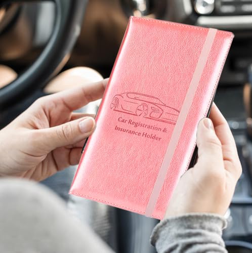 Leather Car Registration and Insurance Holder - Vehicle Glove Box Car Organizer,Auto Truck Comparment Accessories Case with Magnetic Closure for Driver License, Cards (Pink) - color: Pink