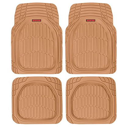 Motor Trend - MT-921-BG Flextough Tortoise - Heavy Duty Rubber Floor Mats for Car SUV Van & Truck - All Weather Protection - Deep Dish (Tan Beige)