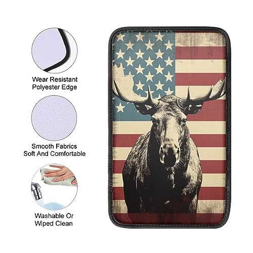 Car Center Console Pad, Universal Waterproof Car Armrest Seat Box Cover, Car Interior Accessories for Most Vehicle SUV Truck Vintage American Flag Elk Car Armrest Pad - color: vintage american flag elk