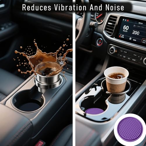 Car Cup Holder Coaster 4 Pack - Non Slip & Shockproof,Flexible PVC Rubber Insert for Car/Truck/SUV/Van (2.75"x0.2") Universal Fit Auto Cup Holders Accessories for Women and Man (Purple) - color: Purple