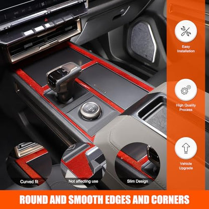 for Hummer EV Accessories Center Console Gear Shift Panel Trim Cover Real Carbon Fiber Gear Shift Control Anti-Scratch Panel Decorative Sticker Compatible with Hummer EV Pickup SUV 2024 2025 (Red) - style: Red