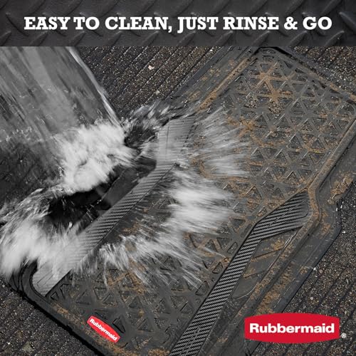 Rubbermaid Car Floor Mats Full Set, Premium Heavy Duty All-Weather Car Mats– Rugged Rubber with Brushed Aluminum Inserts, Universal Trim-to-Fit, Anti-Slip Backing for Cars, SUVs, Trucks & Vans - Black - color: Black