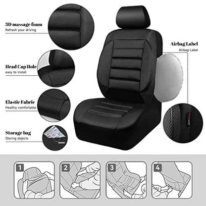 CAR PASS Breatherable Air Mesh Car Seat Covers Full Set, 3D Foam Back Support Automotive Seat Covers, All Season Car Seat Cover Fit Automotive,SUV,Sedan,Van, Airbag Compatible (Black) - color: Black Full Sets