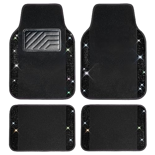 CAR PASS Bling Diamond Car Floor Mats, Sparkling Crystal Shining Glitter Rhinestone Carpet, Anti-Slip PVC Heel Pad Waterproof Universal for Automotive SUV,Sedan,Van,4pcs Girl Women Men Black Diamond - color: Black Diamond