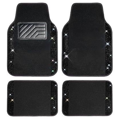 CAR PASS Bling Diamond Car Floor Mats, Sparkling Crystal Shining Glitter Rhinestone Carpet, Anti-Slip PVC Heel Pad Waterproof Universal for Automotive SUV,Sedan,Van,4pcs Girl Women Men Black Diamond - color: Black Diamond