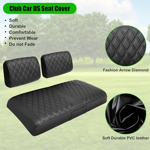 Club Car DS Pre-2000 Golf Cart Seat Cover Thick Premium Marine Leather Made with Custom Diamond Stripe Soft Comfortable/Anti-Scratch/Anti-Fading/NO Stapler Required - style: Fit Club Car DS Pre 2000 Front Seat