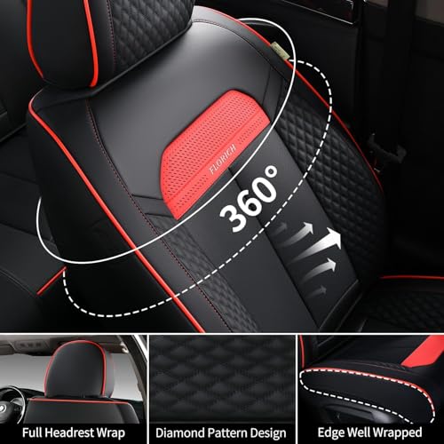 Car Seat Covers Front Set, Black Car Seat Cover, Breathable Premium Leather Seat Covers, Automotive Vehicle Seat Covers for Cars Trucks Vans SUVs Sedans (Black&red line) - color: New Black&red line, size: Frontpair