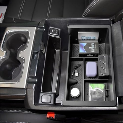 Center Console Organizer Tray Compatible with GMC Sierra 1500 Accessories/Silverado 1500 2014-2018 / Silverado 2500/3500 HD 15-19 /Suburban/Tahoe/Yukon 15-20 Armrest Storage Box (Black Trim) - color: Black
