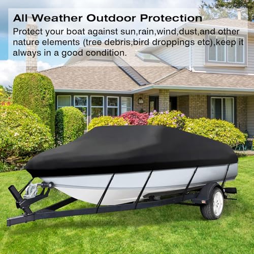 NEVERLAND Trailerable Boat Cover Waterproof Heavy Duty Marine Grade Polyester Canvas Fits V Shape/V-Hull and Tri-Hull Runabouts, Pro-STYL, Bass Boats (Boat Length 17-19ft, Beam Width up to 102",Black) - color: Black, size: C: 17'-19' Long, Beam width up t