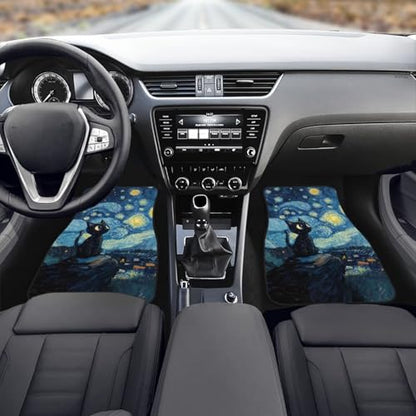 Starry Cat Print Rubber Mats for Car 4 Pcs Auto Front/Back Floor Mats All Weather Car Floor Protection Fit for SUV Vans Sedans Trucks
