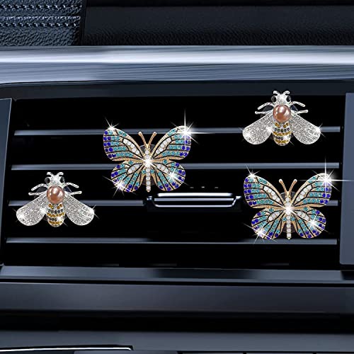 Bling Butterfly Air Vent Clips, 4 Pcs Crystal Bee Car Fresheners, Diffuser Vent Clip, Diamond Decoration, Cute Interior Decor, Bling Accessories for Women