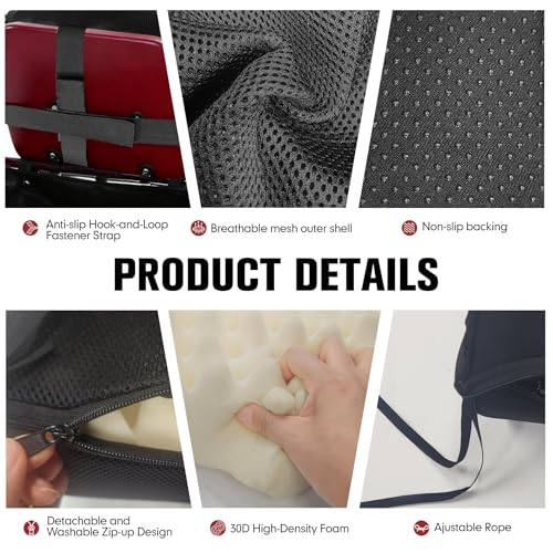 Rollator Walker Seat Cushion 12x12x3.5 Inch Support Pad with Breathable Mesh Cover, Adjustable Straps for Secure Fit(Black)