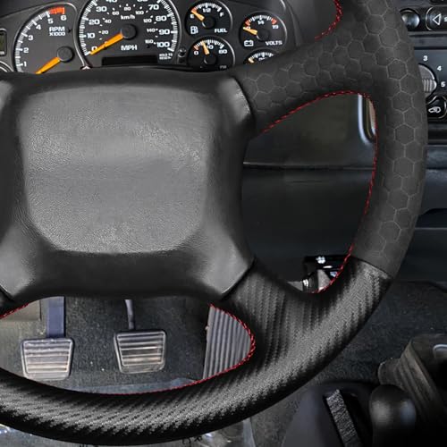 MEWANT DIY Black Matte PU Carbon Fiber Embossed Suede Steering Wheel Cover for Chevy Silverado 1500 Astro Blazer C/K